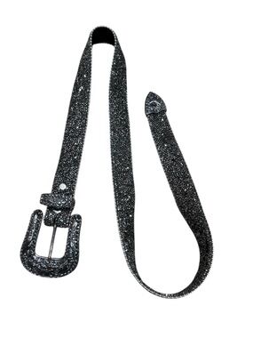 Studded Womens Genuine Leather Belt Women Small Rhinestone Silver Black Western